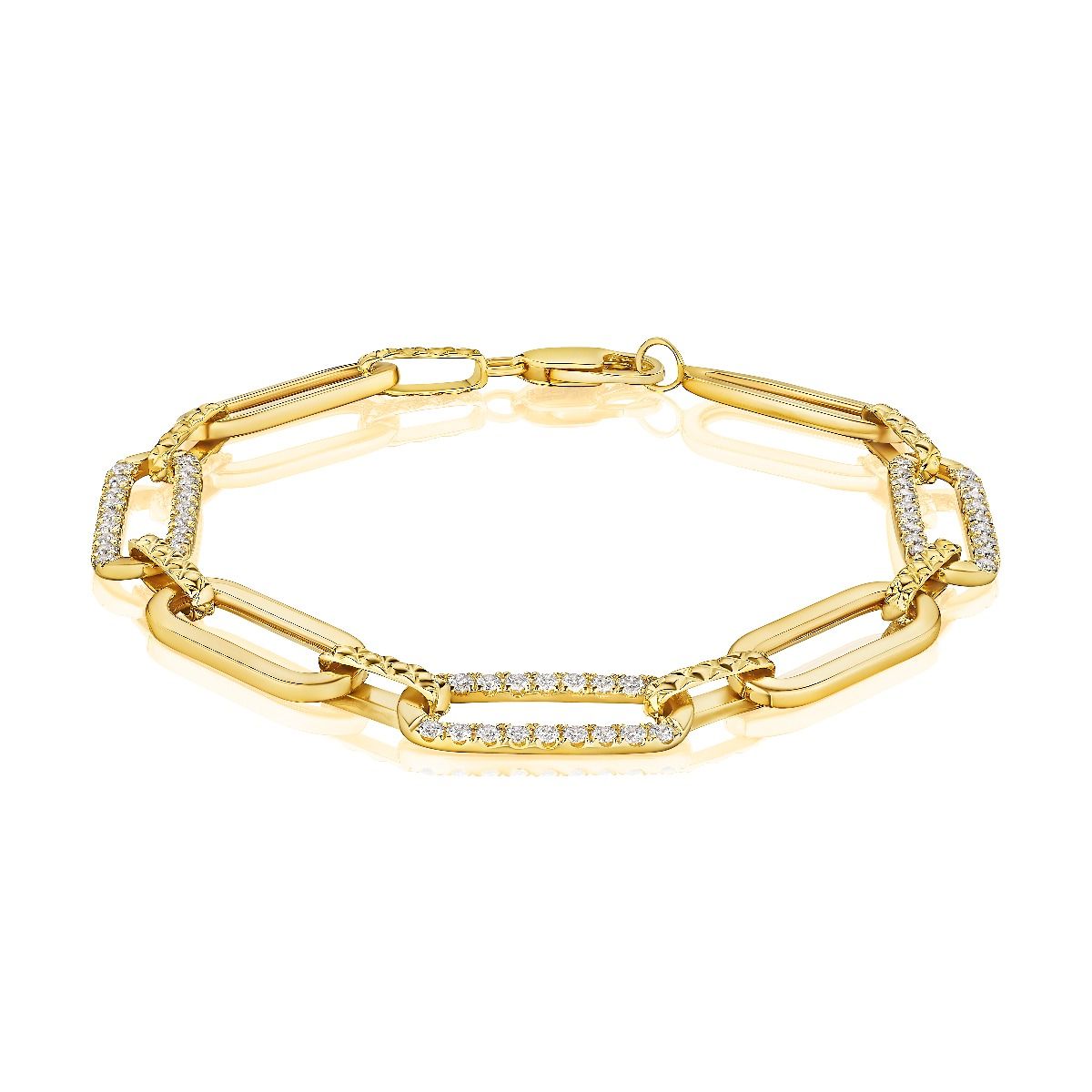 Alternating Diamond Studded Paper Clip Chain Bracelet with Quilts® Detail and Lobster Claw Clasp, photograph 2