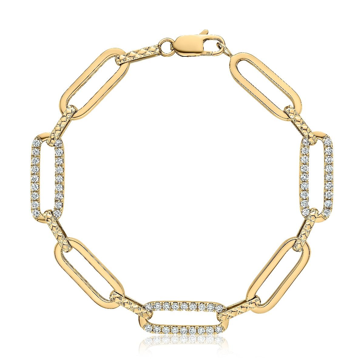 Alternating Diamond Studded Paper Clip Chain Bracelet with Quilts® Detail and Lobster Claw Clasp