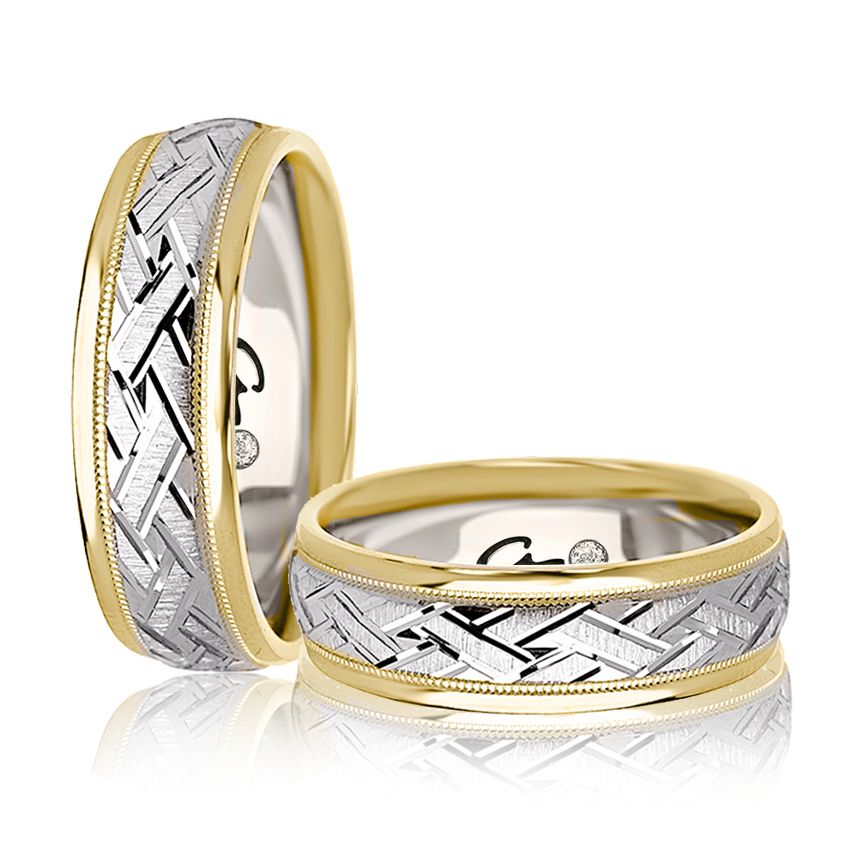 Two Tone Ornamented Carved Men's Band