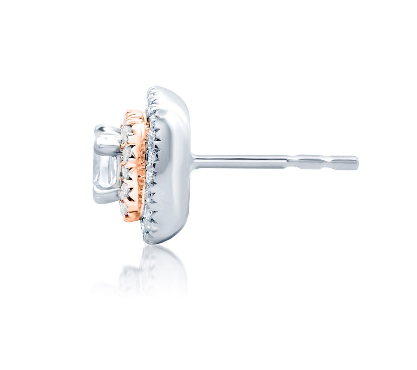 Double Halo Rose Gold Cushion Frame Diamond Earrings, photograph 2