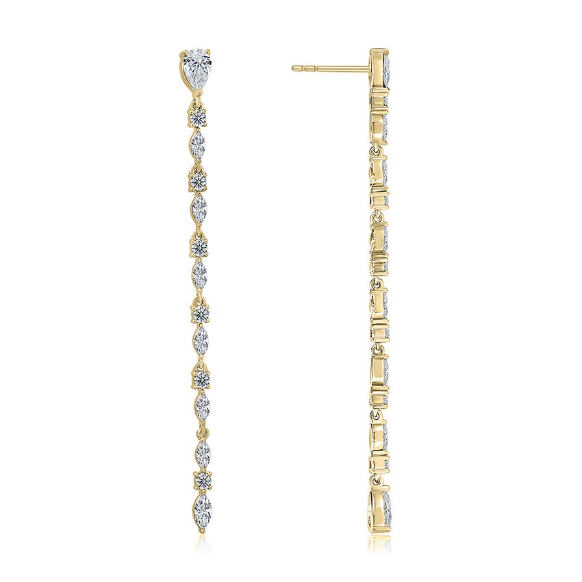 Mixed cuts diamond long drop earrings