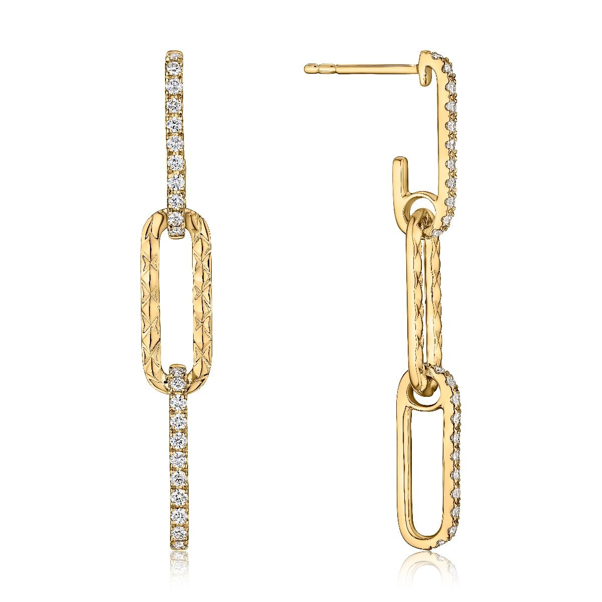 Diamond Paper Clip Link Chain Earring with Quilts® Detail