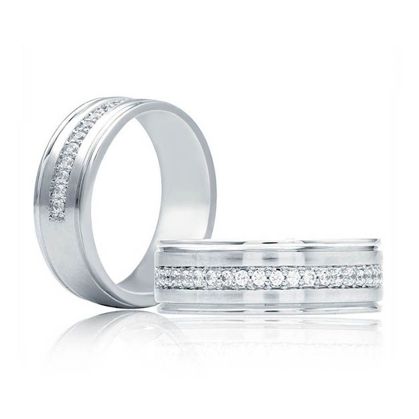 Diamond Pave Centered Men's Band with a Satin Finish