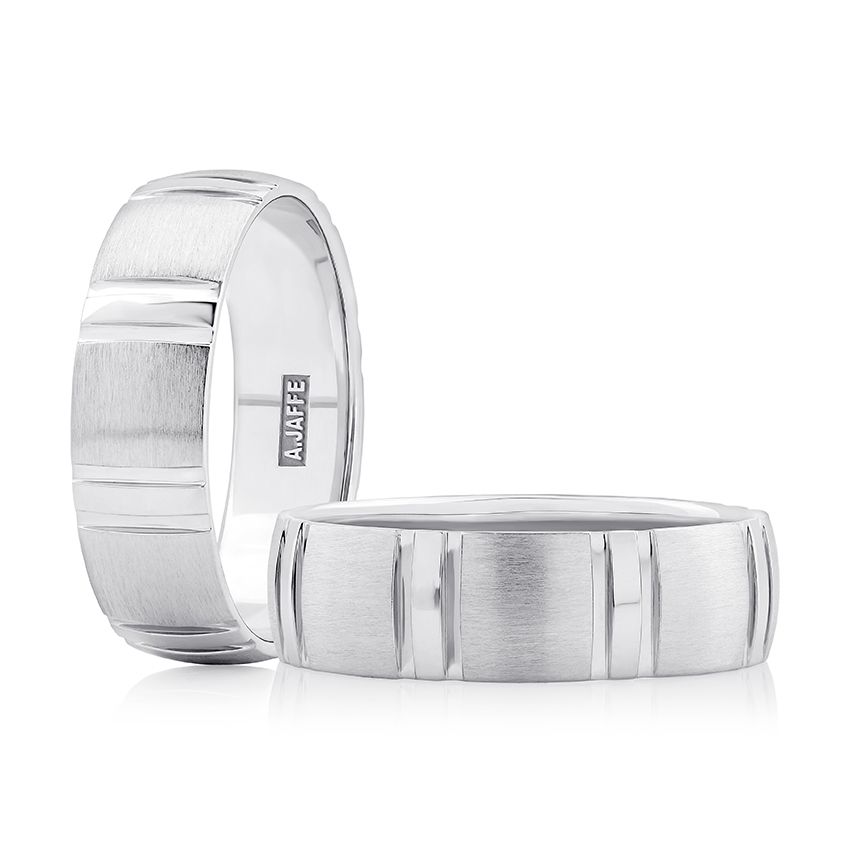 Polished Vertical Lines and Matte Finish Platinum Platinum Men's Wedding Band