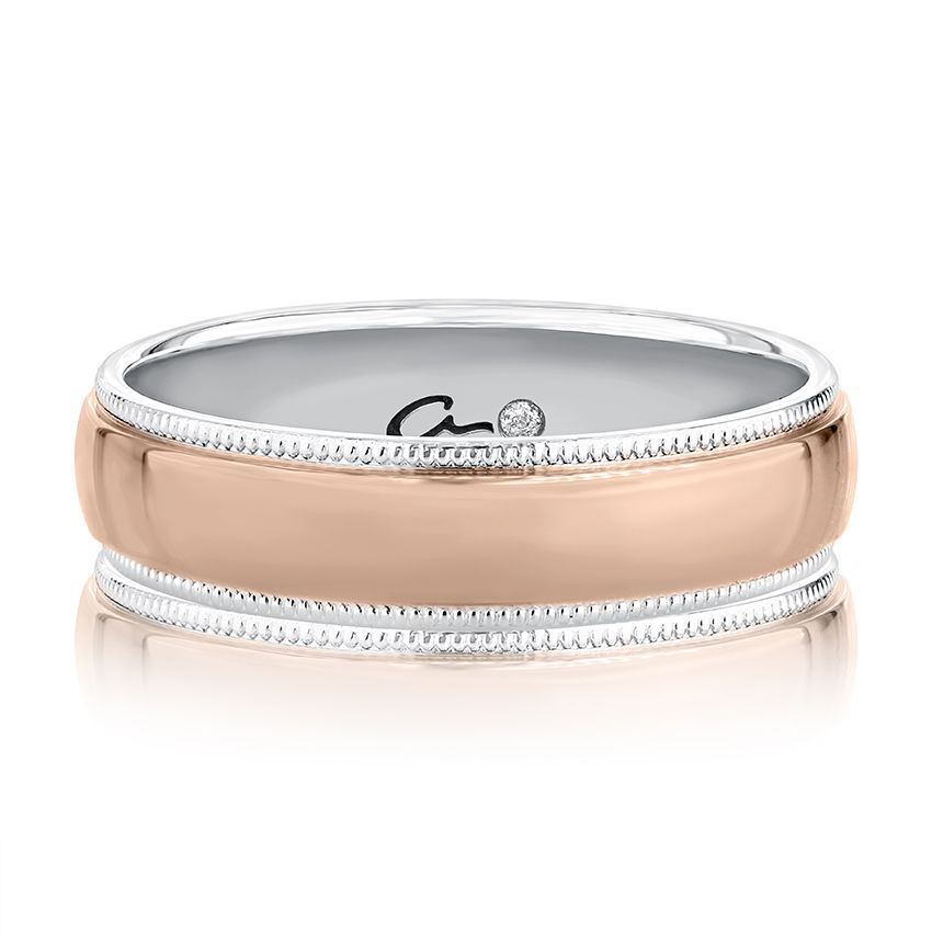 Classic Dome Shaped Two Tone Men's Wedding Band, photograph 6