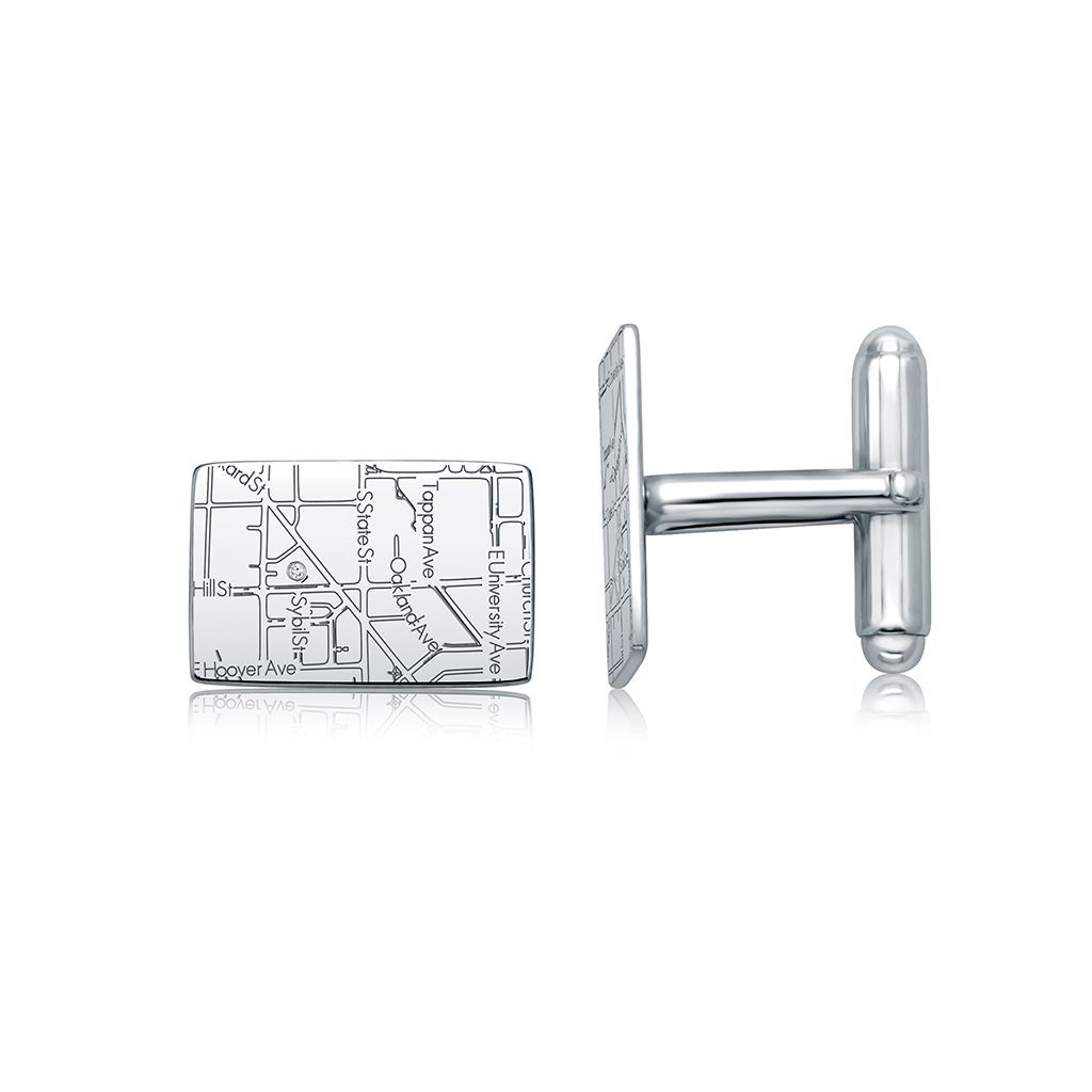 Sterling Silver Rectangle Map Cuff Links
