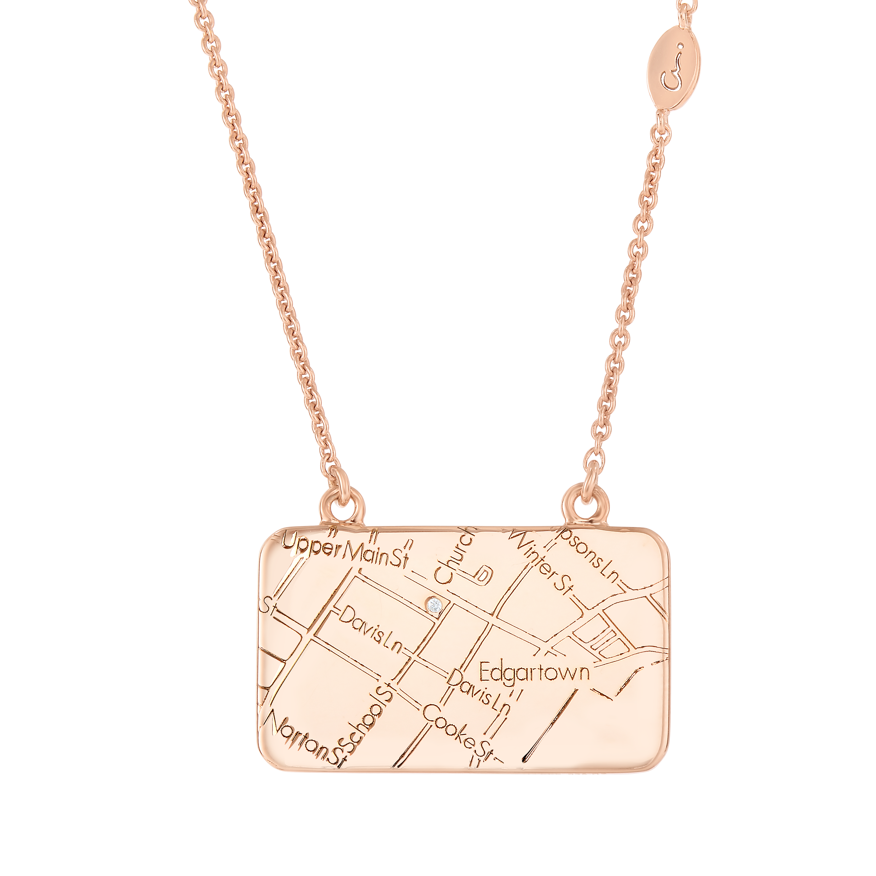 14k Rose Gold Rectangle Map Necklace