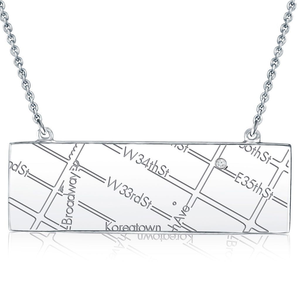 Sterling Silver Horizontal Map Necklace