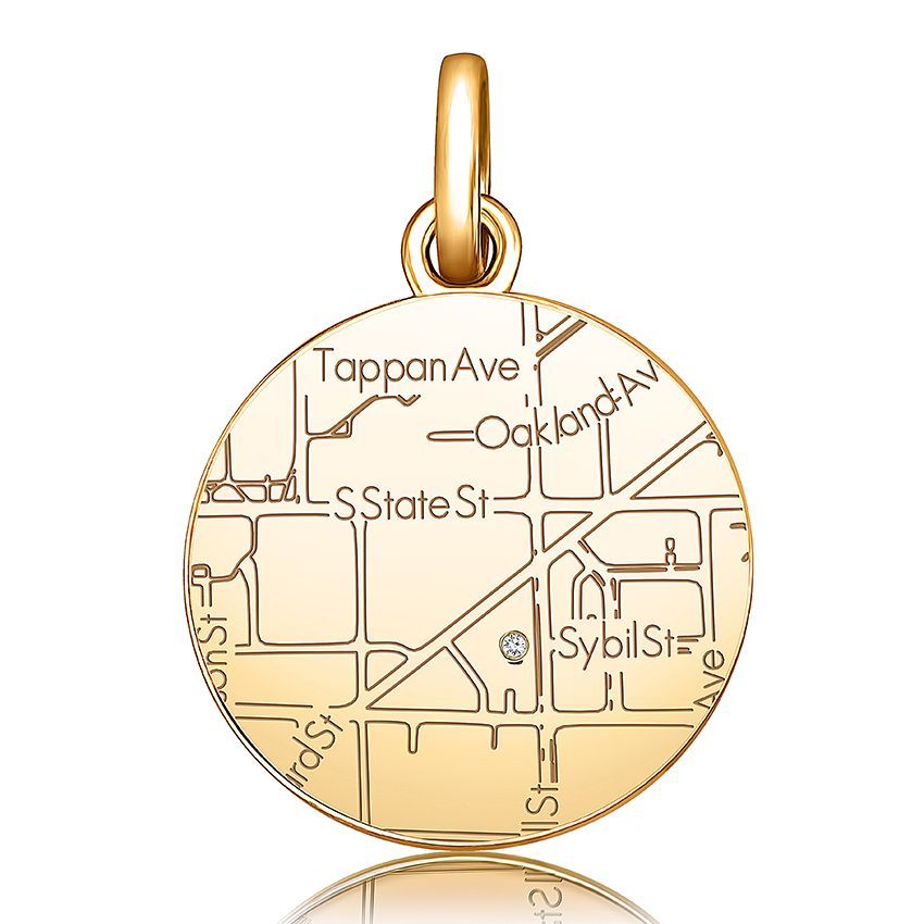 14k Yellow Gold Circle Map Pendant