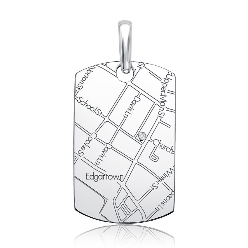 Sterling Silver Women’s Map Dog Tag Pendant, photograph 4