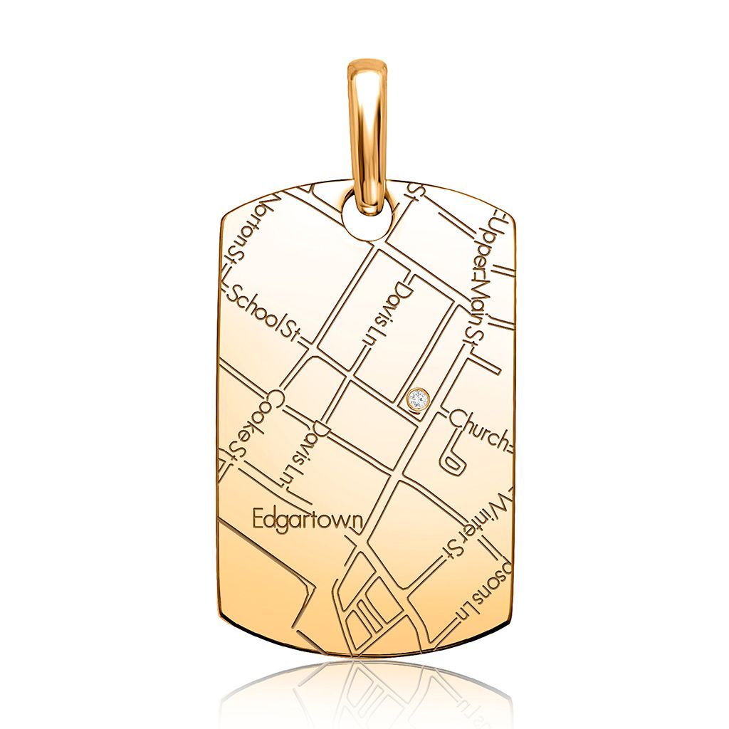 14k Yellow Gold Women’s Map Dog Tag Pendant, photograph 3