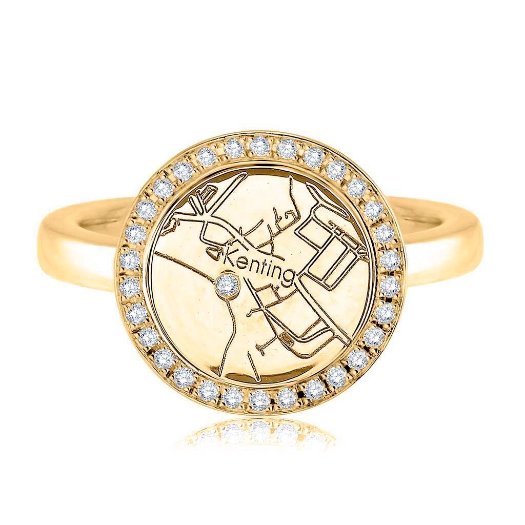 14k Yellow Gold Circle Map Ring