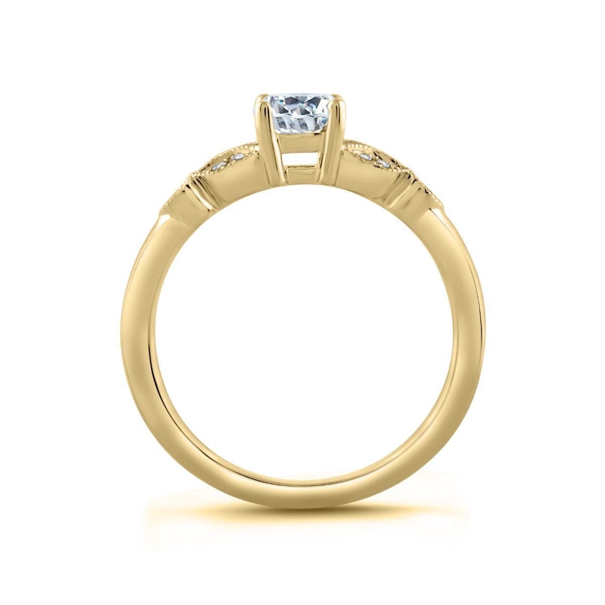 Floral Milgrain Accent Round Center Solitaire Engagement Ring, photograph 6