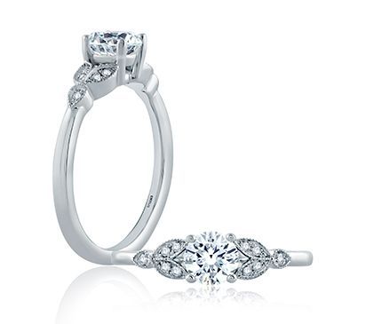 Floral Milgrain Accent Round Center Solitaire Engagement Ring, photograph 2