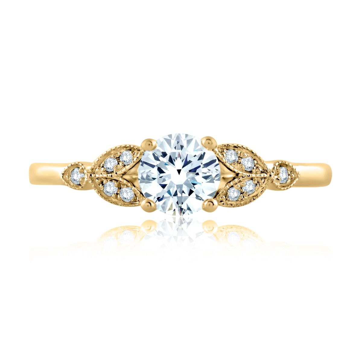 Floral Milgrain Accent Round Center Solitaire Engagement Ring, photograph 5
