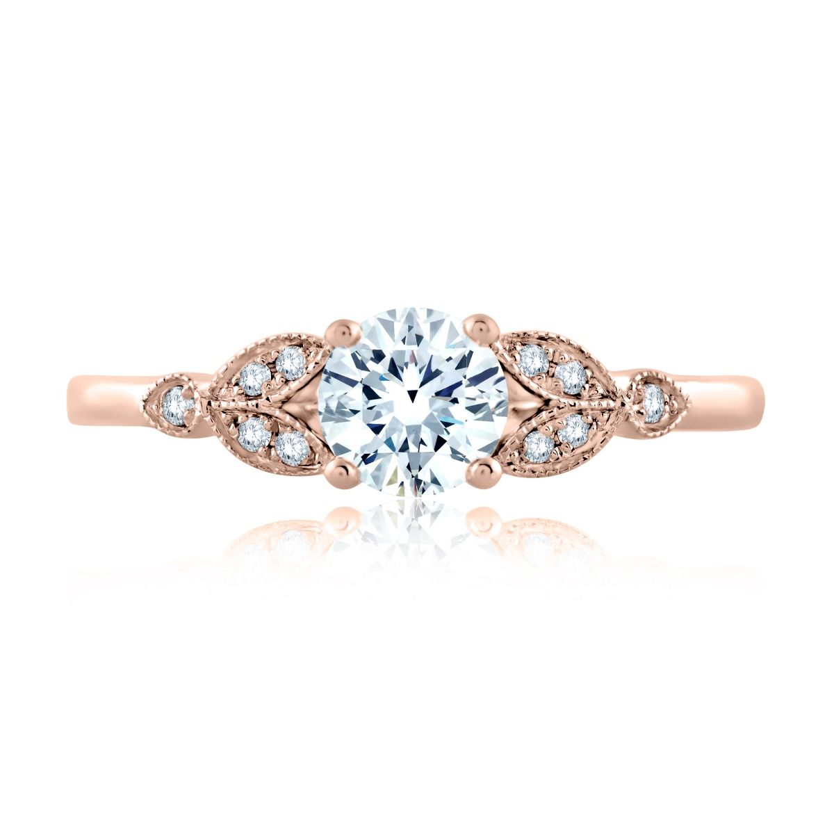 Floral Milgrain Accent Round Center Solitaire Engagement Ring, photograph 8