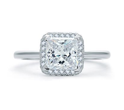 Quilts® Pave Princess Cut Halo Engagement Ring