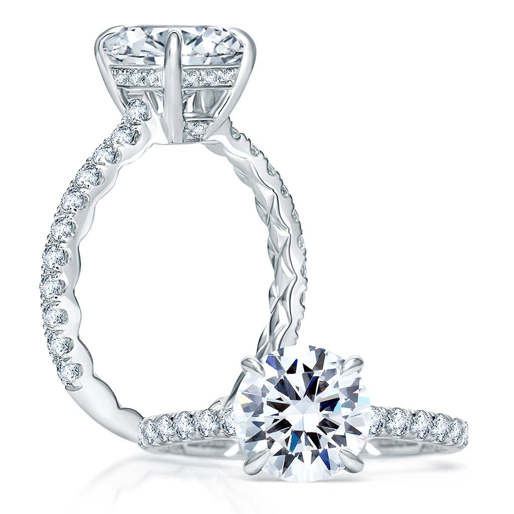 Quilts® French Pave Round Diamond Center Engagement Ring