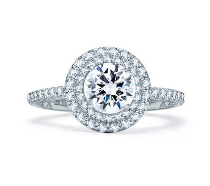 Delicate Round Double Halo Quilts® Engagement Ring
