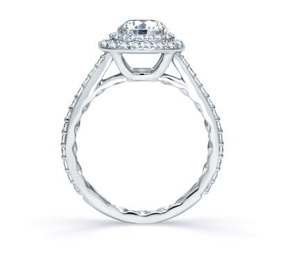 Delicate Round Double Halo Quilts® Engagement Ring, photograph 2