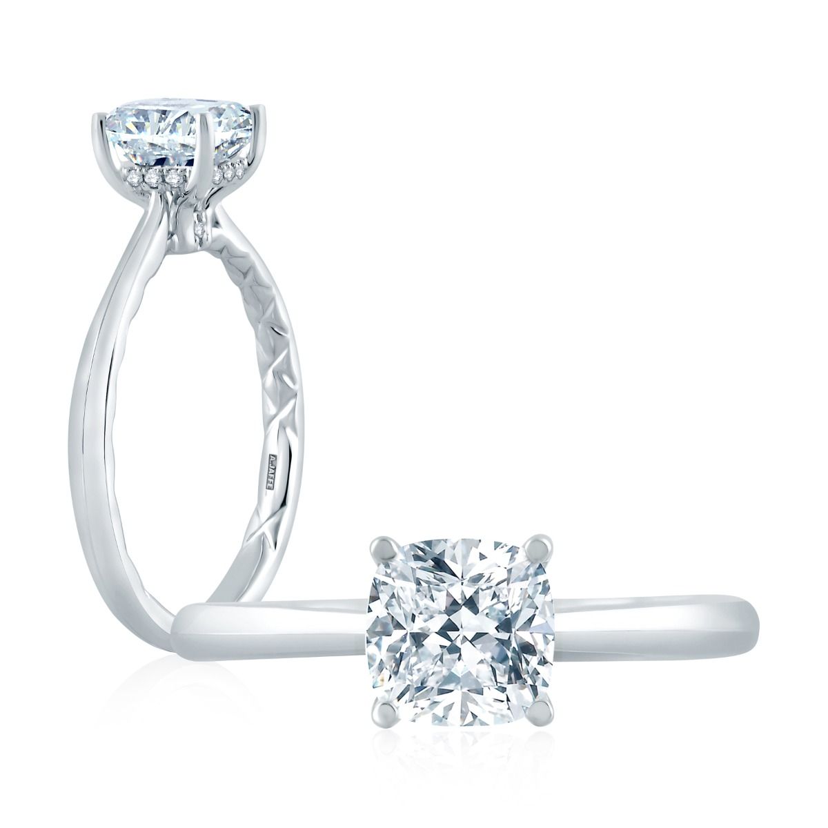 Peek-A-Boo Pave Profile Cushion Center Diamond Quilts® Engagement Ring, photograph 3