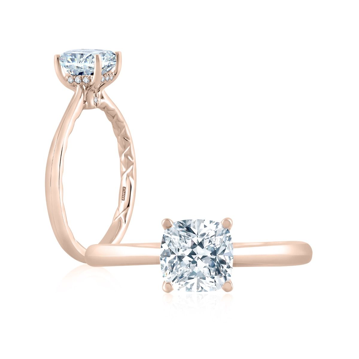 Peek-A-Boo Pave Profile Cushion Center Diamond Quilts® Engagement Ring, photograph 5