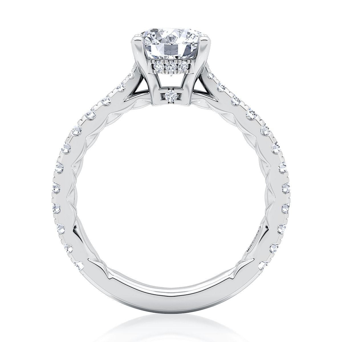 Scalloped Pave Diamond Engagement Ring with A.Jaffe Quilts® Interior, photograph 3
