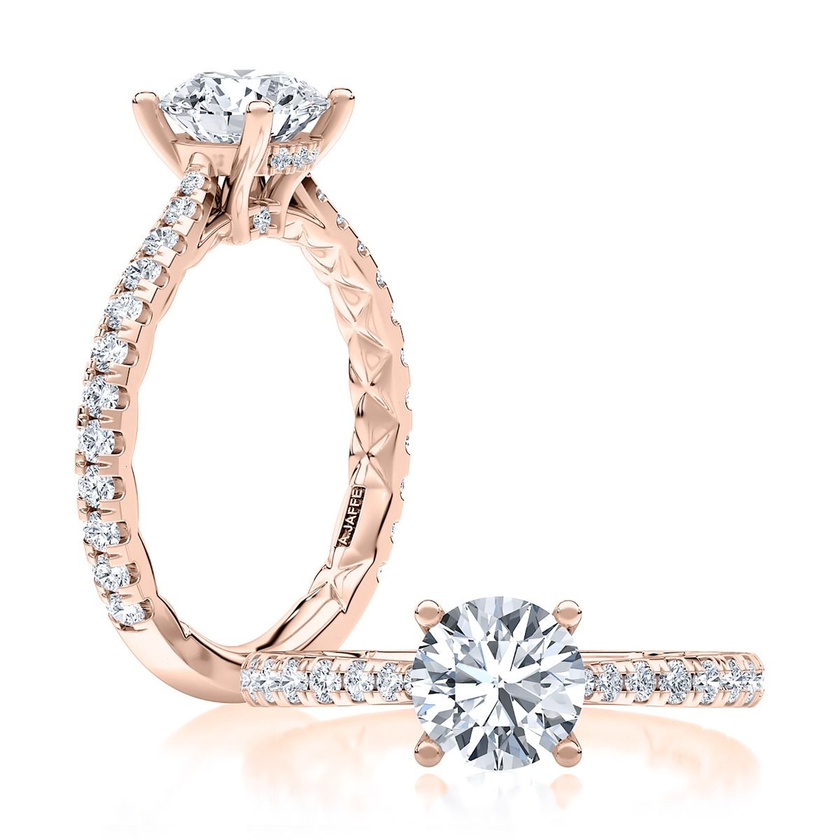 Scalloped Pave Diamond Engagement Ring with A.Jaffe Quilts® Interior, photograph 7