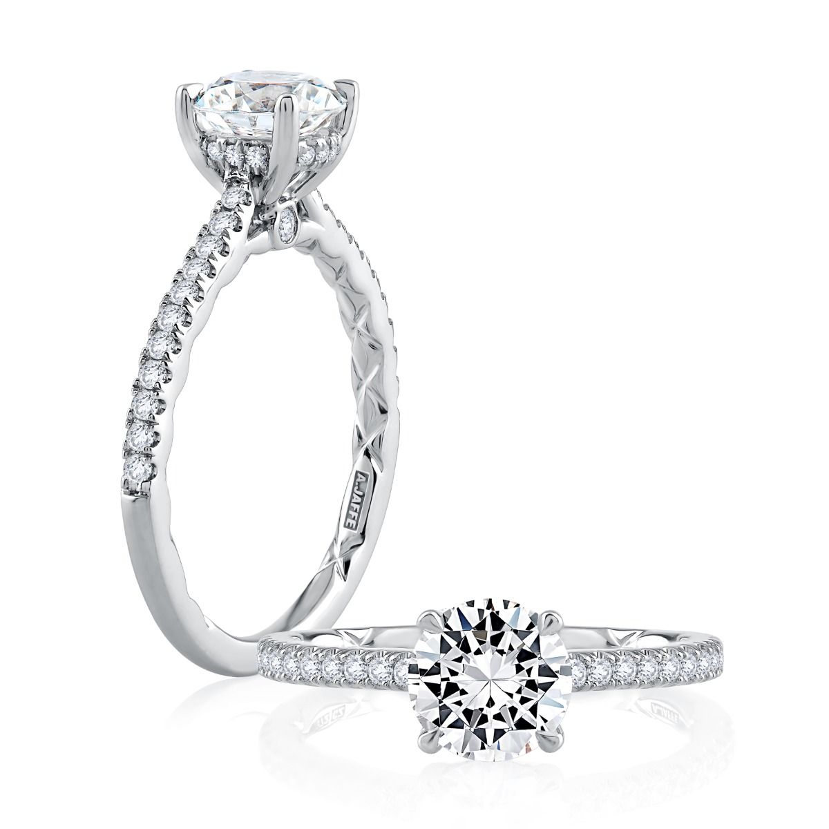 Round Cut Diamond Engagement Ring with a Classic Quilts® Pave Band, photograph 7