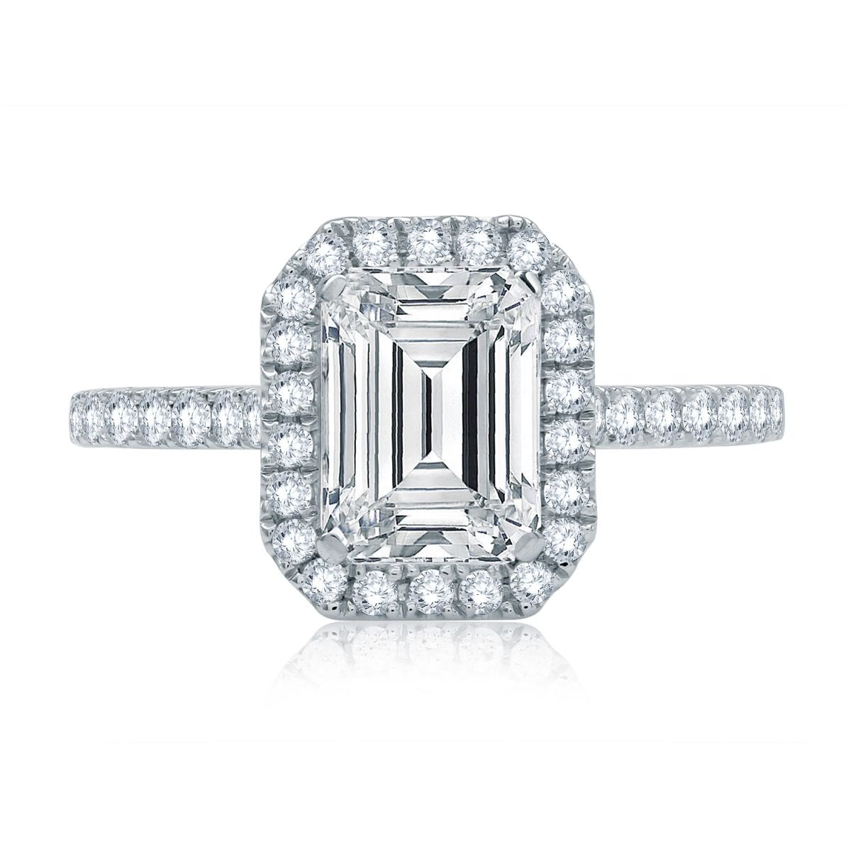 Emerald Cut Diamond Halo Engagement Ring with A.Jaffe Quilts® Interior, photograph 3