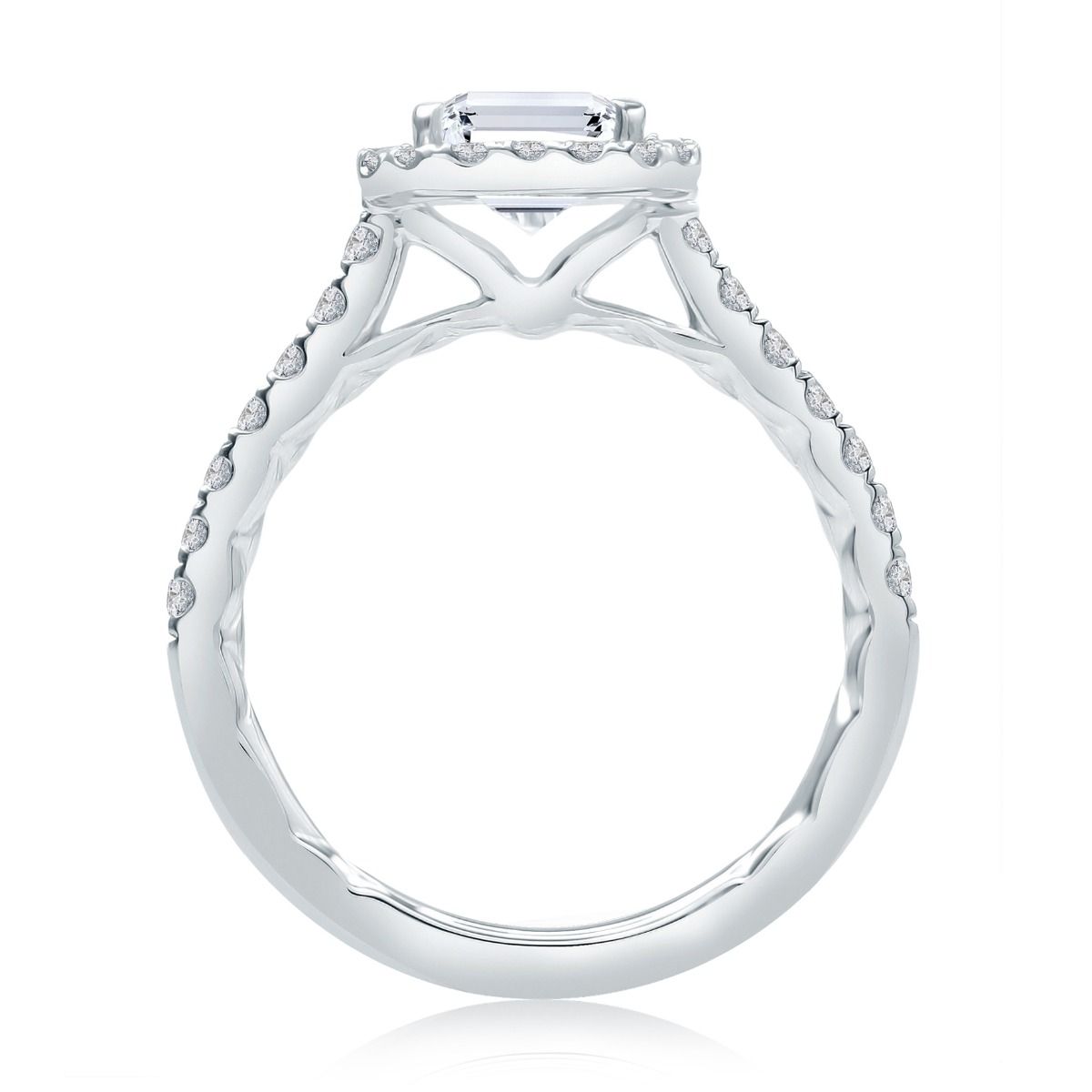 Emerald Cut Diamond Halo Engagement Ring with A.Jaffe Quilts® Interior, photograph 2