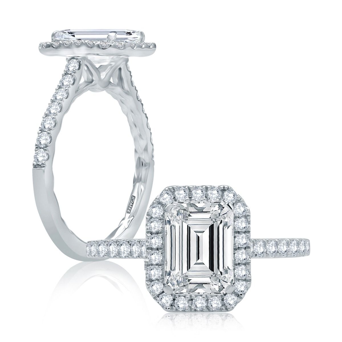 Emerald Cut Diamond Halo Engagement Ring with A.Jaffe Quilts® Interior