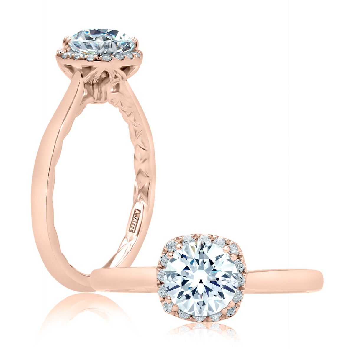 Scalloped Halo Diamond Engagement Ring with Quilts® Interior, photograph 7