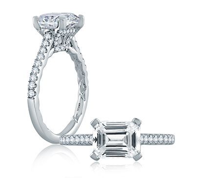 East/West Emerald Cut Modern Classic Engagement Ring, photograph 2