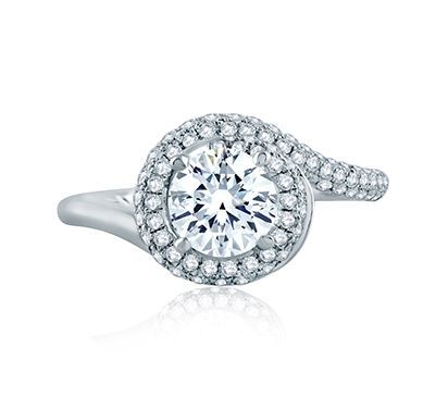 Four Prong Round Wave-Inspired Half Pave Engagement Ring, photograph 2