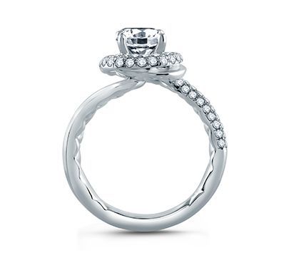 Four Prong Round Wave-Inspired Half Pave Engagement Ring, photograph 3