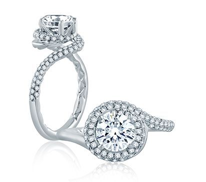 Four Prong Round Wave-Inspired Half Pave Engagement Ring