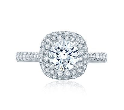 Scattered Diamond Round with Cushion Halo Engagement Ring