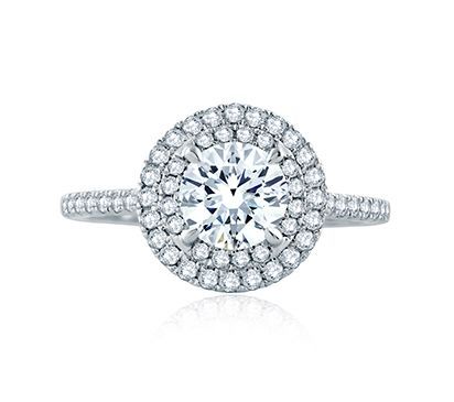 Delicate Round Double Halo Belted Gallery Engagement Ring