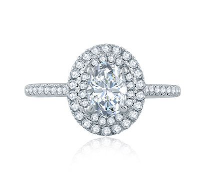 Delicate Oval Double Halo Belted Gallery Engagement Ring