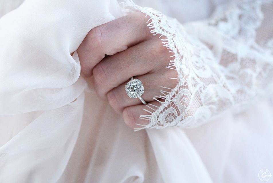 Delicate Cushion Double Halo Belted Gallery Engagement Ring