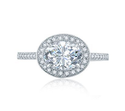 Modern Vintage Milgrain Accent East West Oval Center Halo Engagement Ring