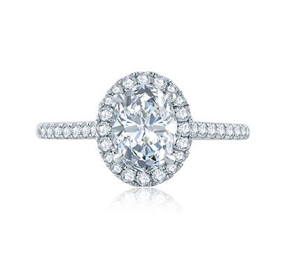 Intricate Gallery Detail Oval Halo Engagement Ring
