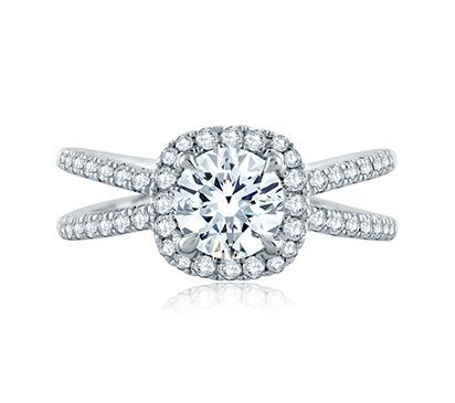 Round with Cushion Halo French Pave Criss Cross Delicate Engagement Ring