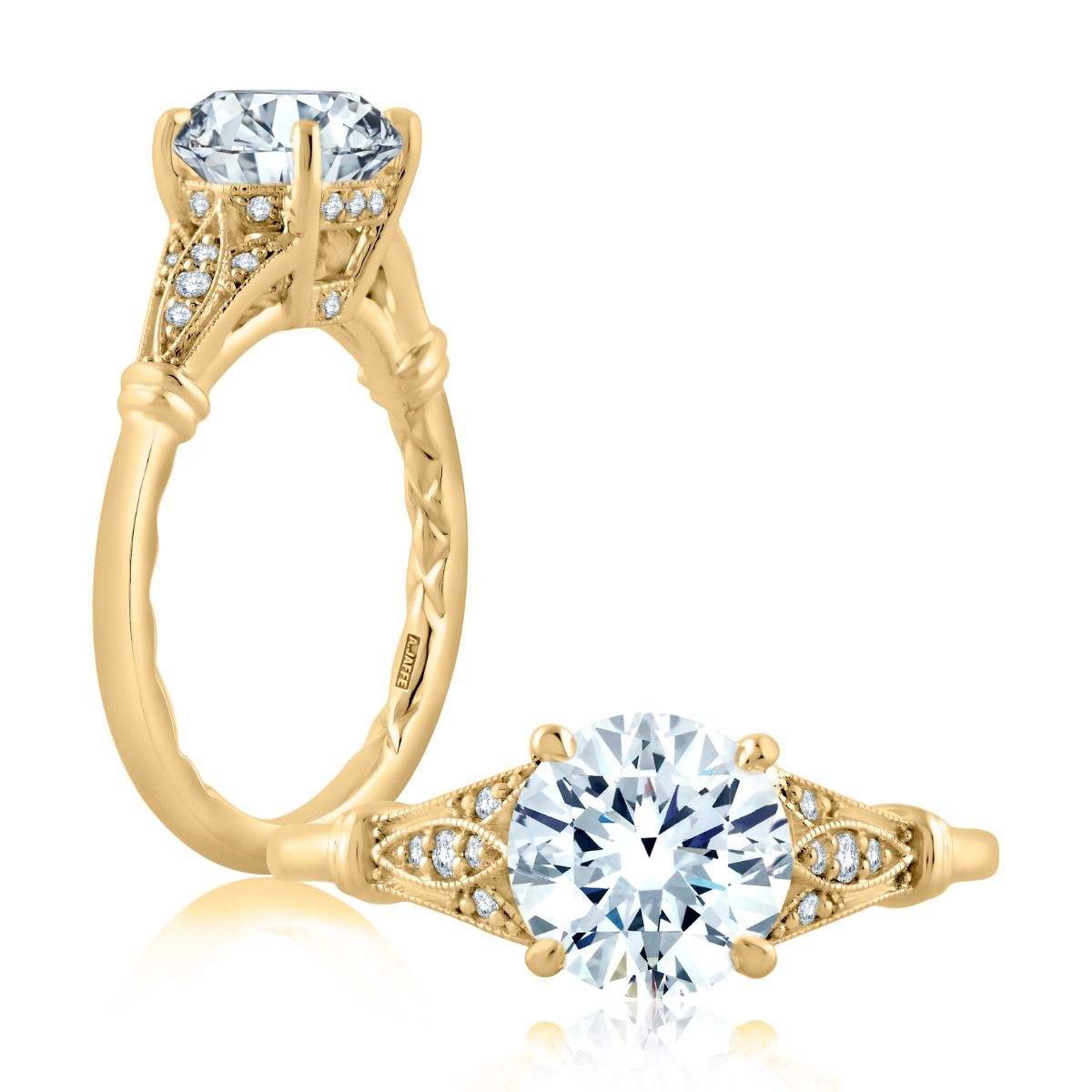 Floral Inspired Milgrain Accent Round Center Solitaire Engagement Ring