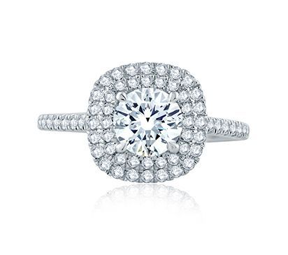 Delicate Round Center with Cushion Double Halo Belted Gallery Engagement Ring