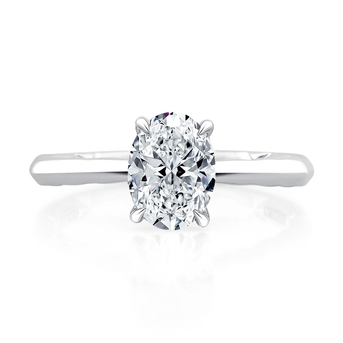 Oval Cut Diamond Solitaire Engagement Ring with Hidden Halo and Peek-A-Boo Diamonds, photograph 2