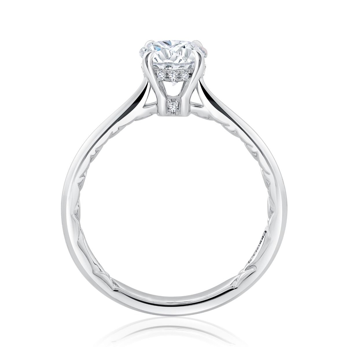 Oval Cut Diamond Solitaire Engagement Ring with Hidden Halo and Peek-A-Boo Diamonds, photograph 3
