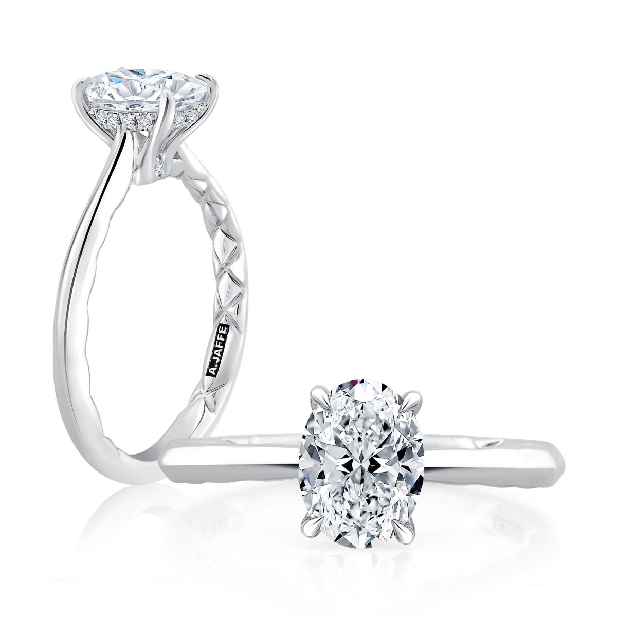 Oval Cut Diamond Solitaire Engagement Ring with Hidden Halo and Peek-A-Boo Diamonds