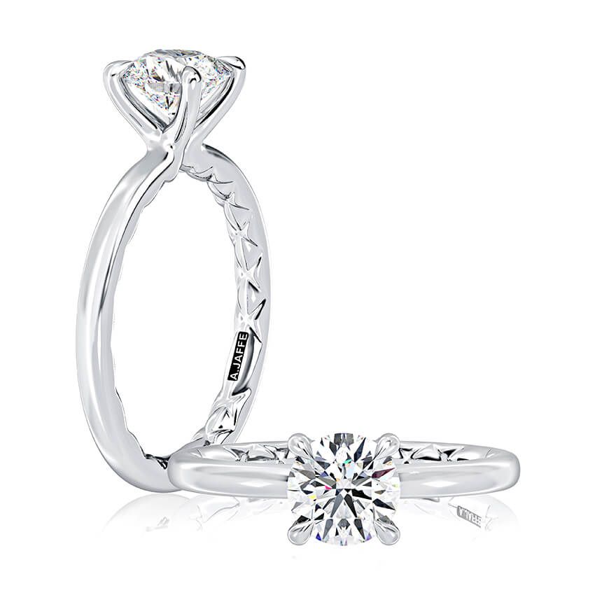 Classic Four Prongs Solitaire Round Center Diamond Engagement Ring, photograph 2